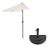 Pure Garden 9 Ft Semicircle Patio Umbrella with Base, Tan 50-145-TB